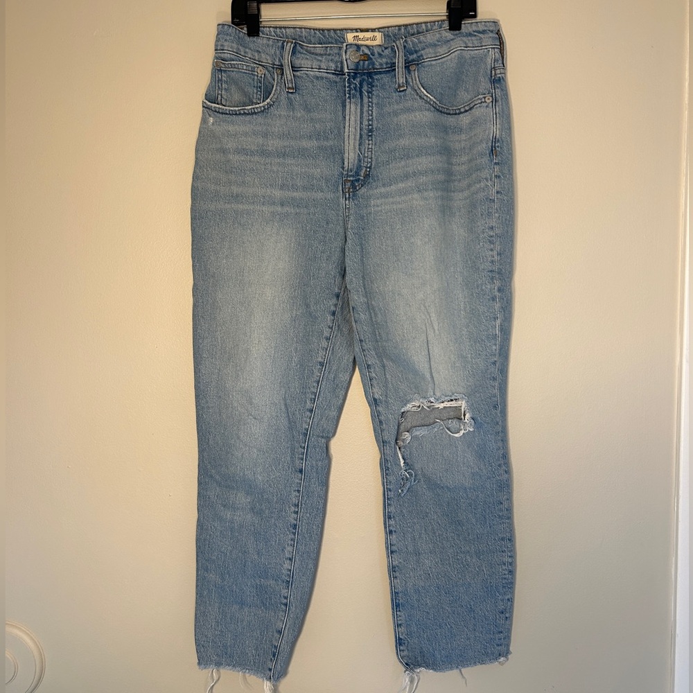 Madewell Light Blue Skinny Jeans with Distressed Detail, Fringe